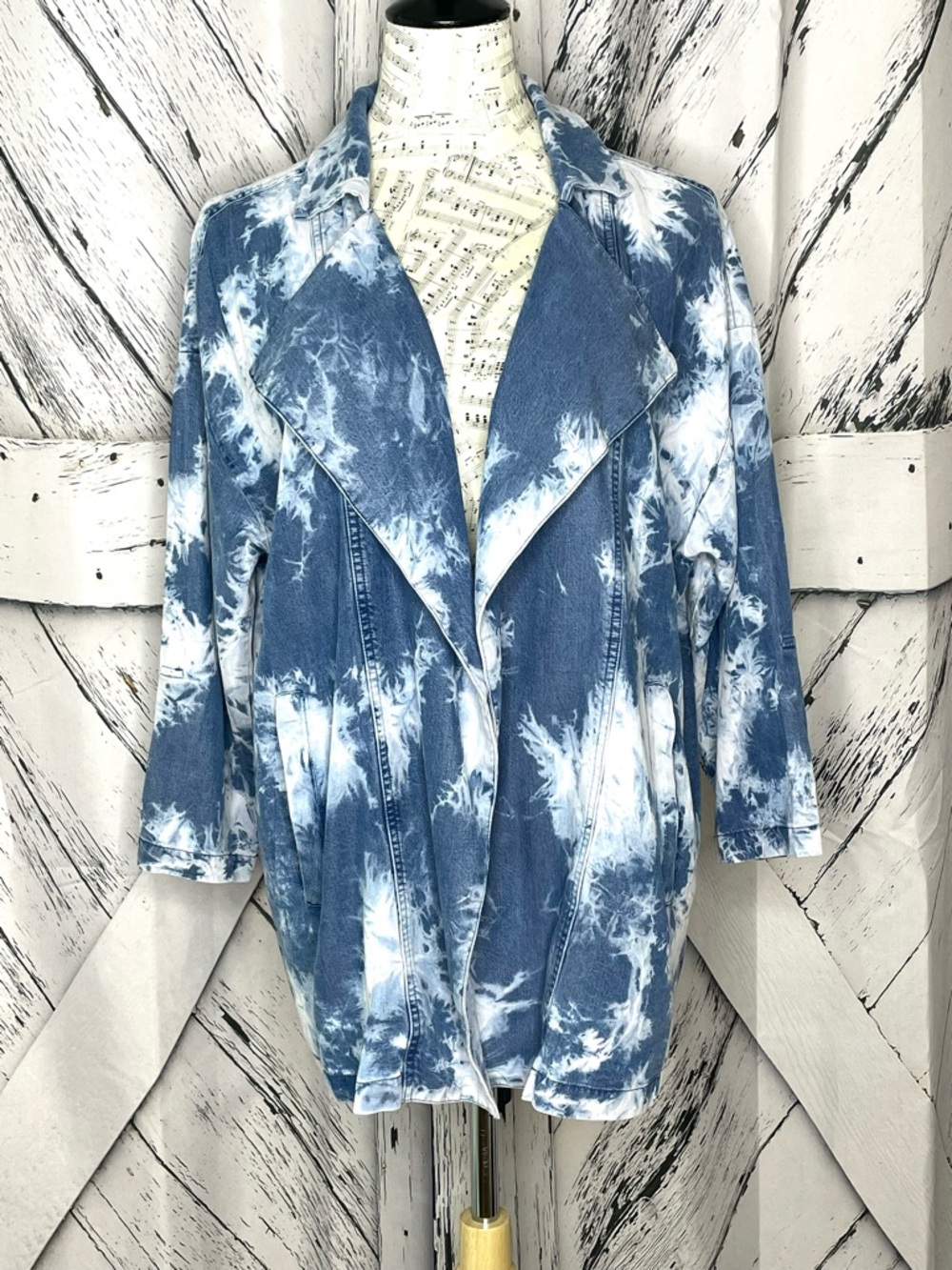 Alyson Parker Bleached Dye Denim Jacket with Pockets Open Front S